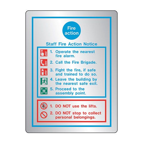 Firechief Sign Staff Fire Action Notice Brushed Stainless Steel (STB5479D)