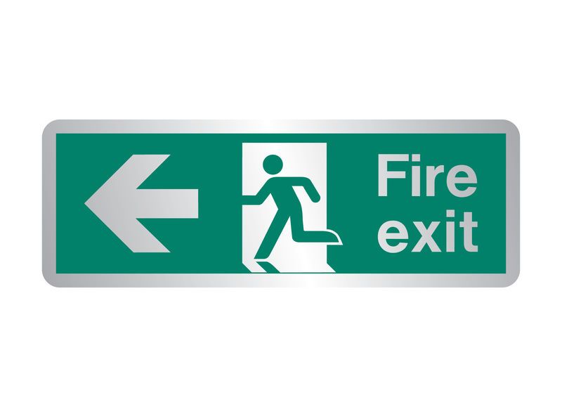 Firechief Sign Fire Exit Left Brushed Stainless Steel (STB430T)