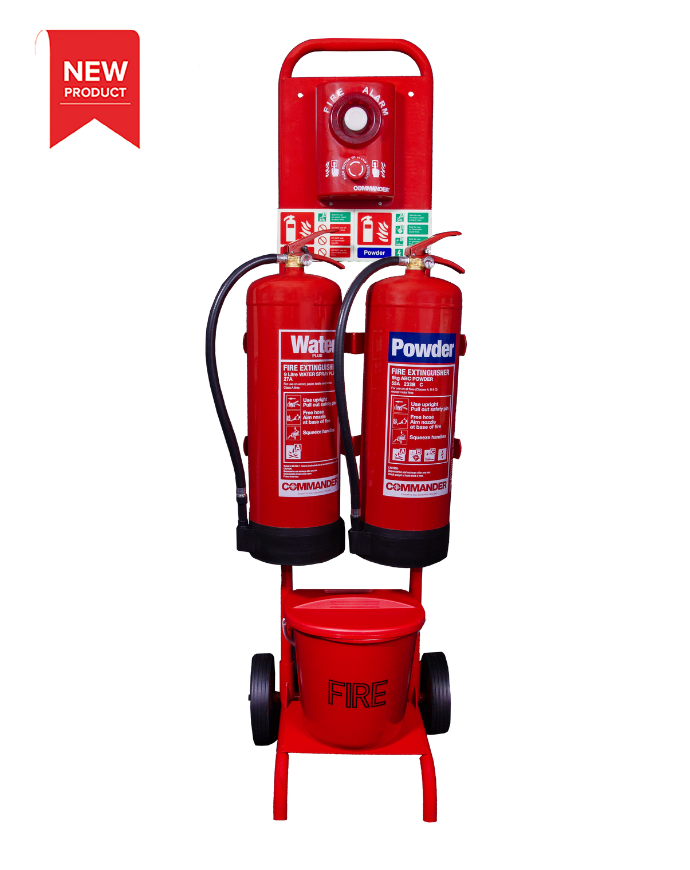 CheckFire ST-CS-002-001 Flat-pack Trolley, Site Alarm, 9ltr Water, 9kg Powder, Fire Bucket, & Signs