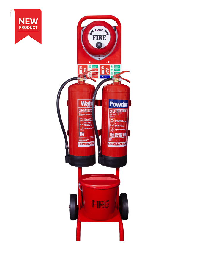 CheckFire ST-CS-002-002 Flat-pack Trolley, Rotary Alarm, 9ltr Water, 9kg Powder, Fire Bucket, & Signs