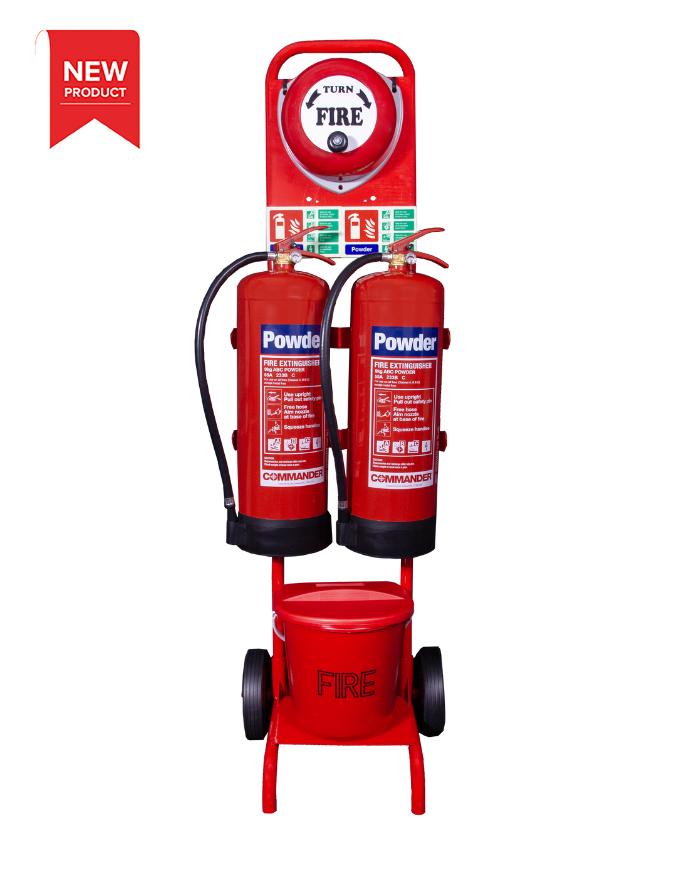 CheckFire ST-CS-002-003 Flat-pack Trolley, Rotary Alarm, 2 x 9kg Powder, Fire Bucket, & Signs