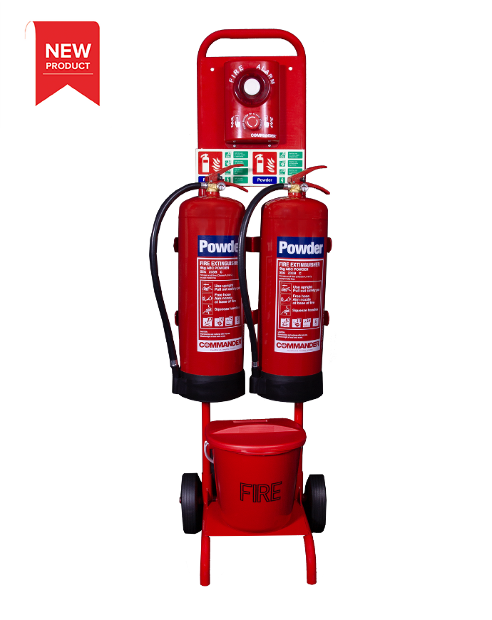 CheckFire ST-CS-002-004 Flat-pack Trolley, Site Alarm, 2 x 9kg Powder, Fire Bucket, & Signs