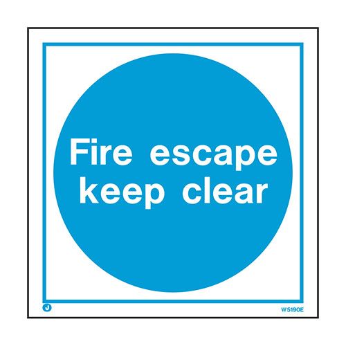 Firechief Sign FIRE ESCAPE KEEP CLEAR White (WX5190E)