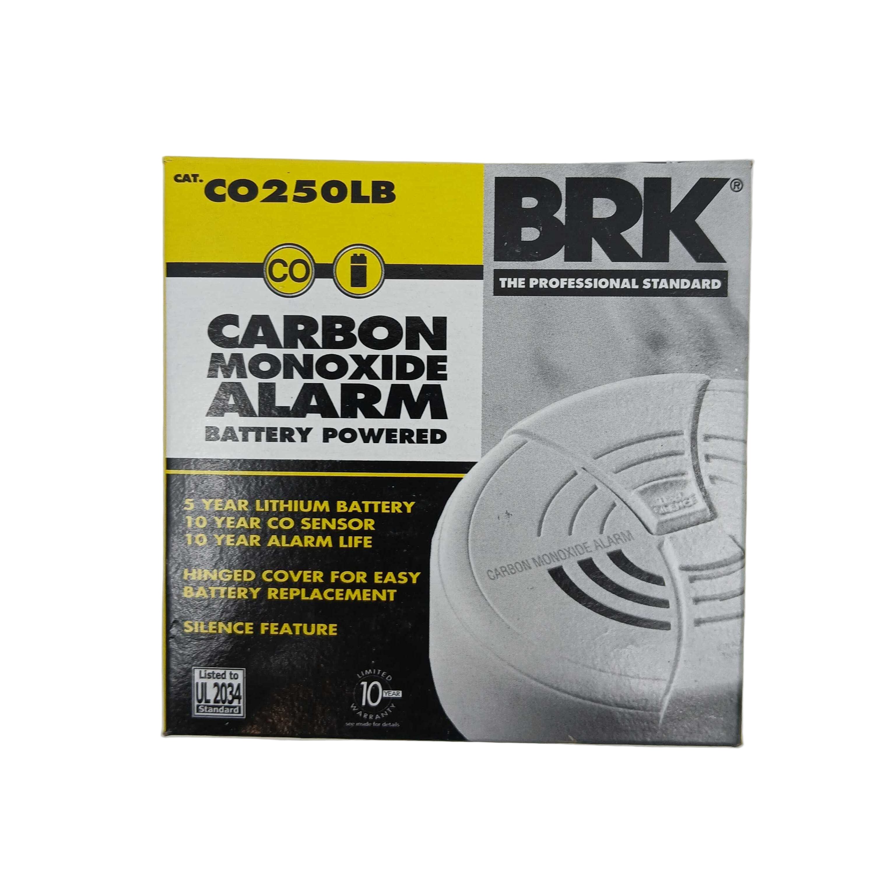 BRK CO250LB Battery CO Alarm Replaceable Battery Electrochemical 9V - JEM Systems UK