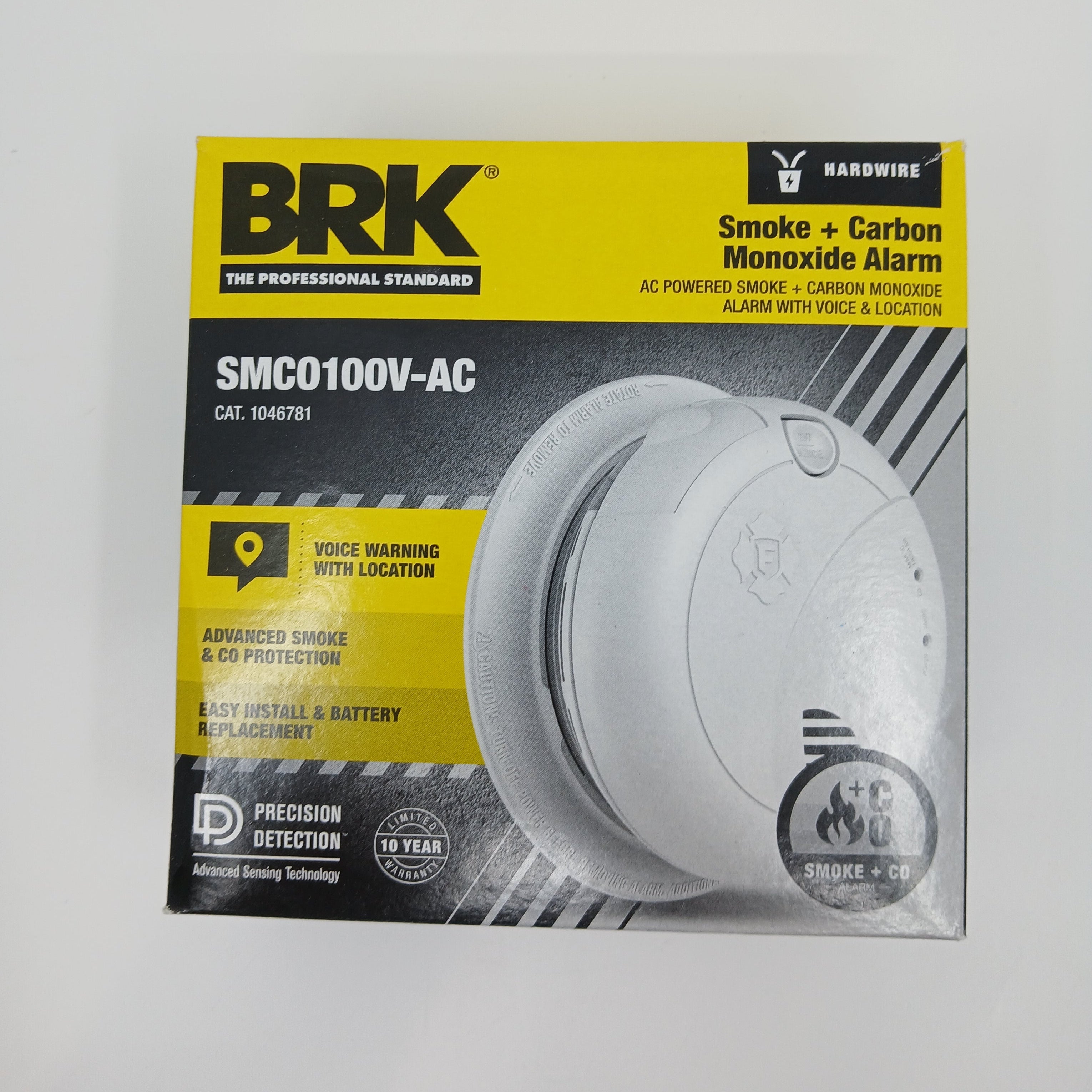 BRK SMCO100V-AC Hardwired Combo Smoke CO Alarm Replaceable Battery Voice Photoelectric CO Sensor