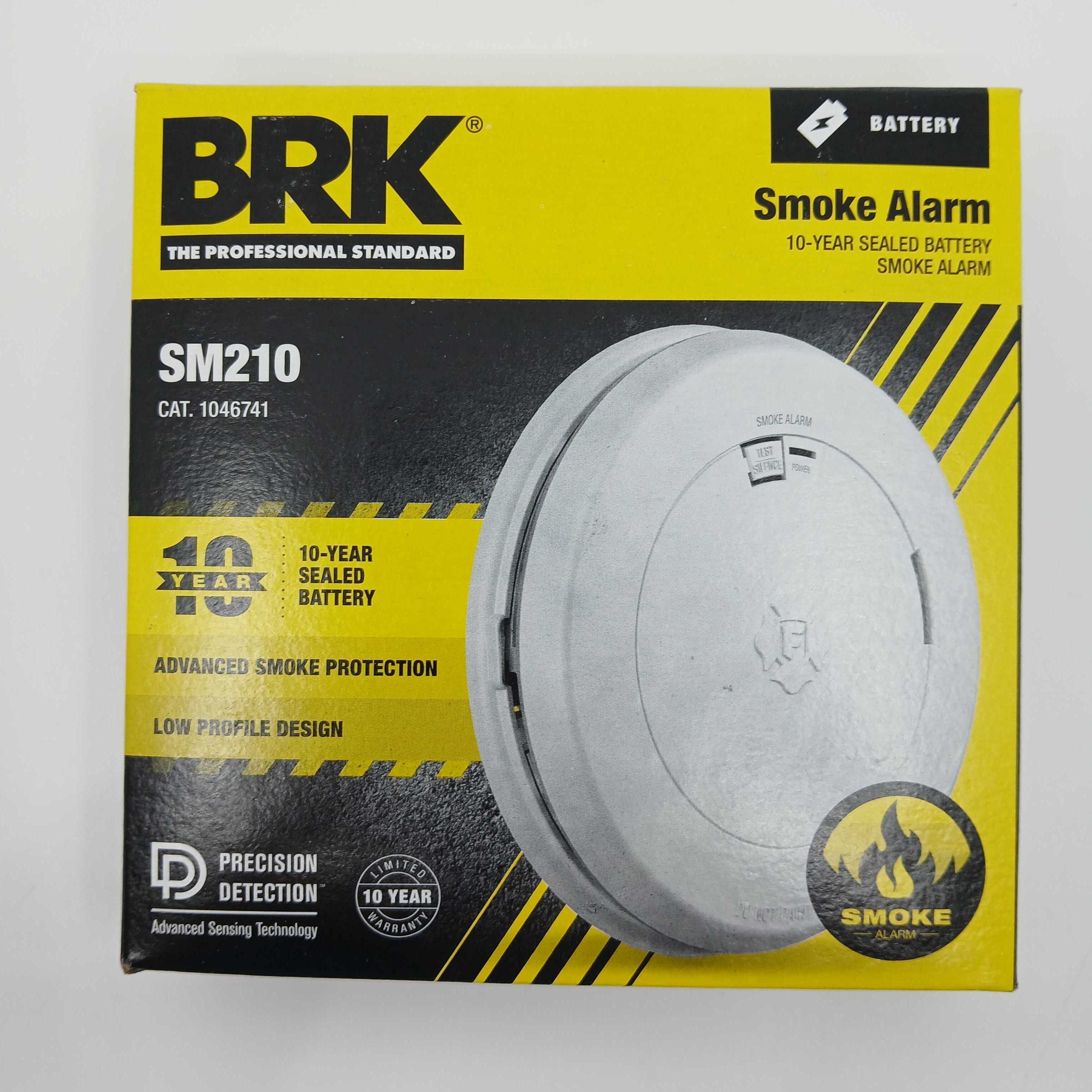 BRK SM210 Battery Powered Low Profile Smoke Alarm 10-Year Lithium Photoelectric