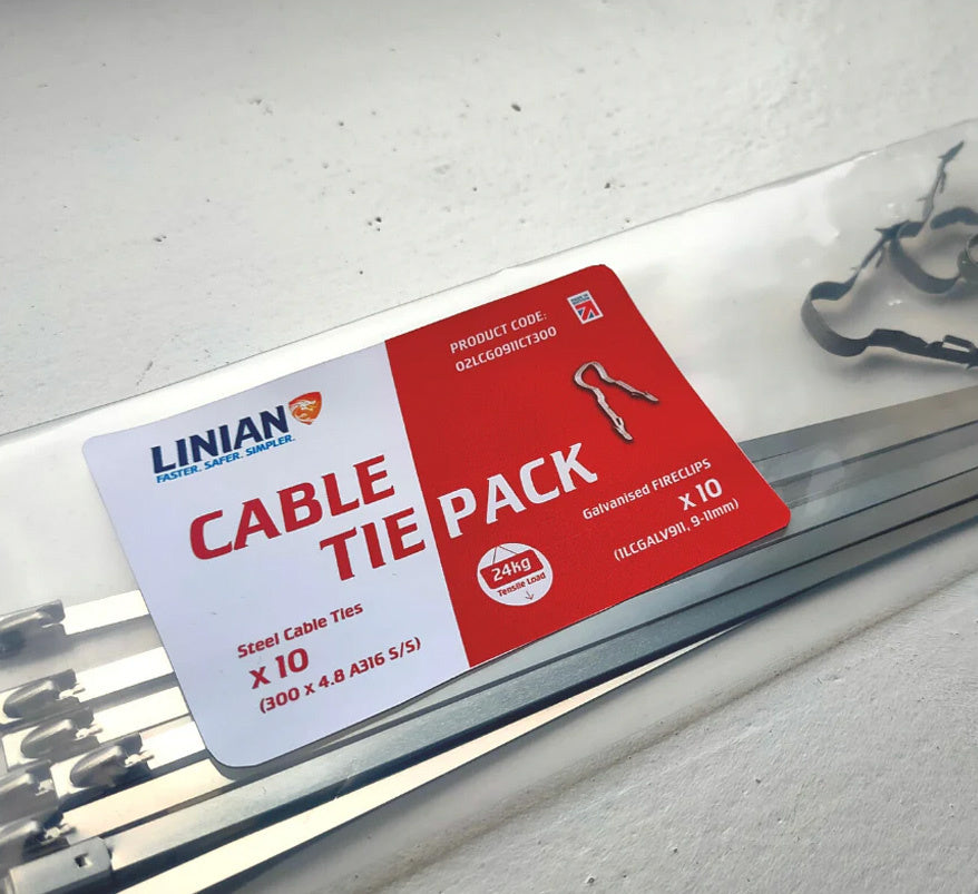 LINIAN Cable Tie Pack (10 x FireClips + 10 x Steel Cable Ties) (2LCG0911CT300) - JEM Systems UK