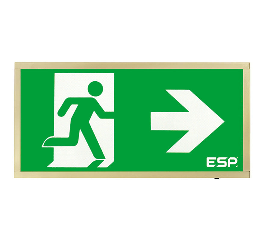 ESP Duceri 3W LED IP20 Emergency Exit Box - Lithium Battery - Brass - Right Arrow (D120RBR) - JEM Systems UK