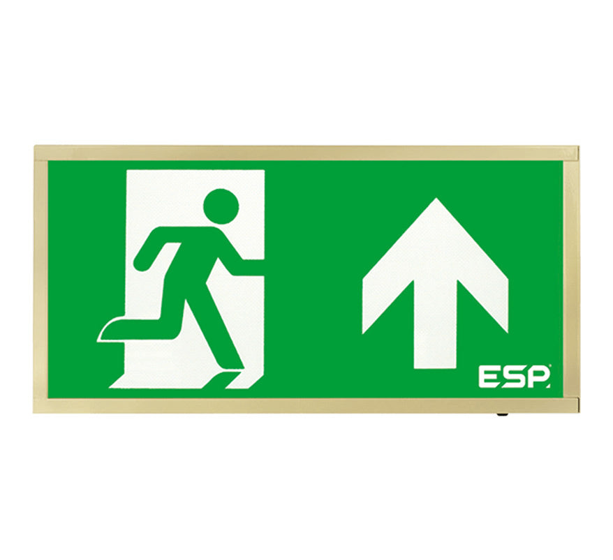 ESP Duceri 3W LED IP20 Emergency Exit Box - Lithium Battery - Brass - Up Arrow (D120UBR) - JEM Systems UK