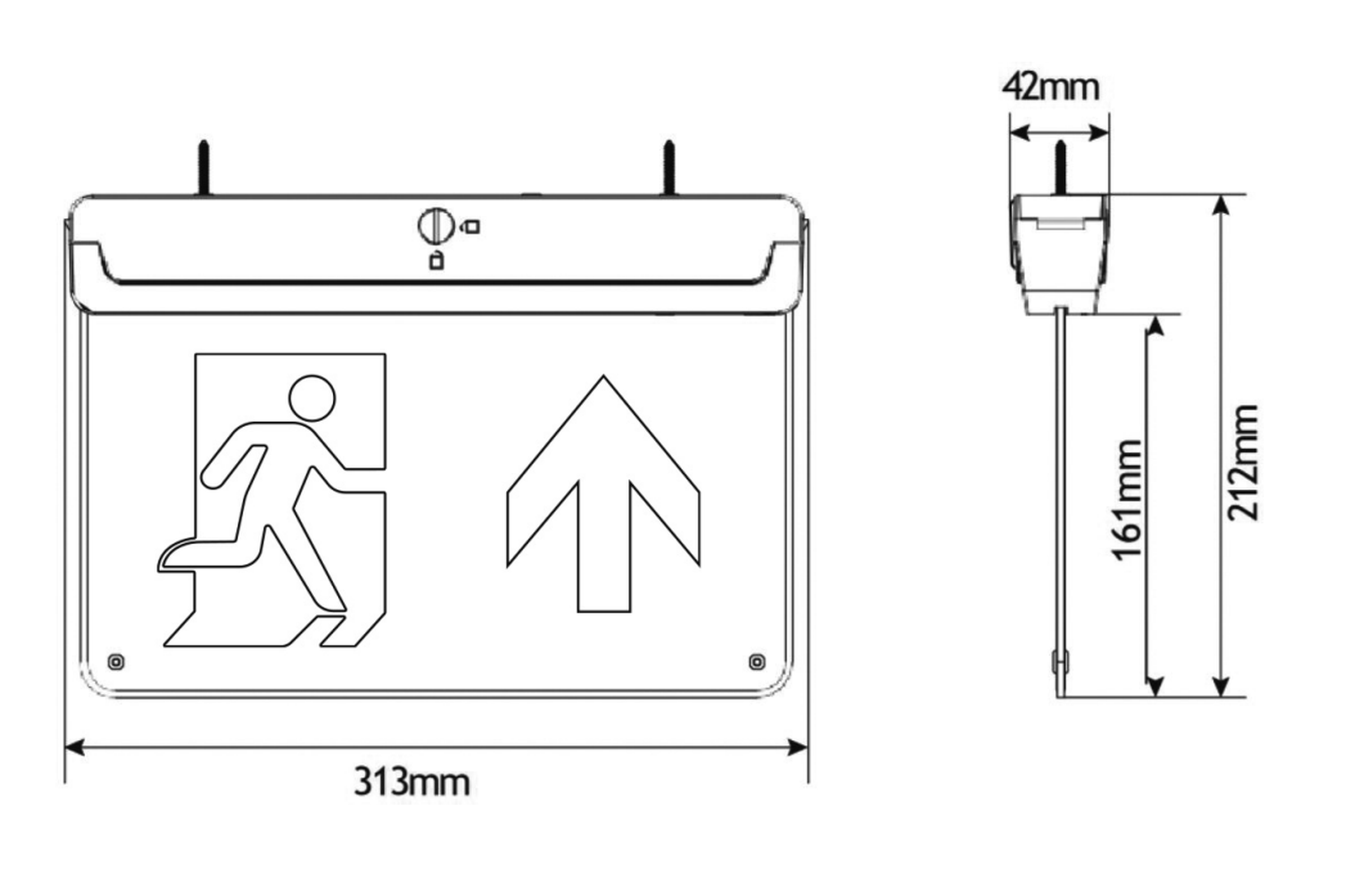 CQR LED Emergency Blade Exit Sign Black c/w Arrow Up Legend