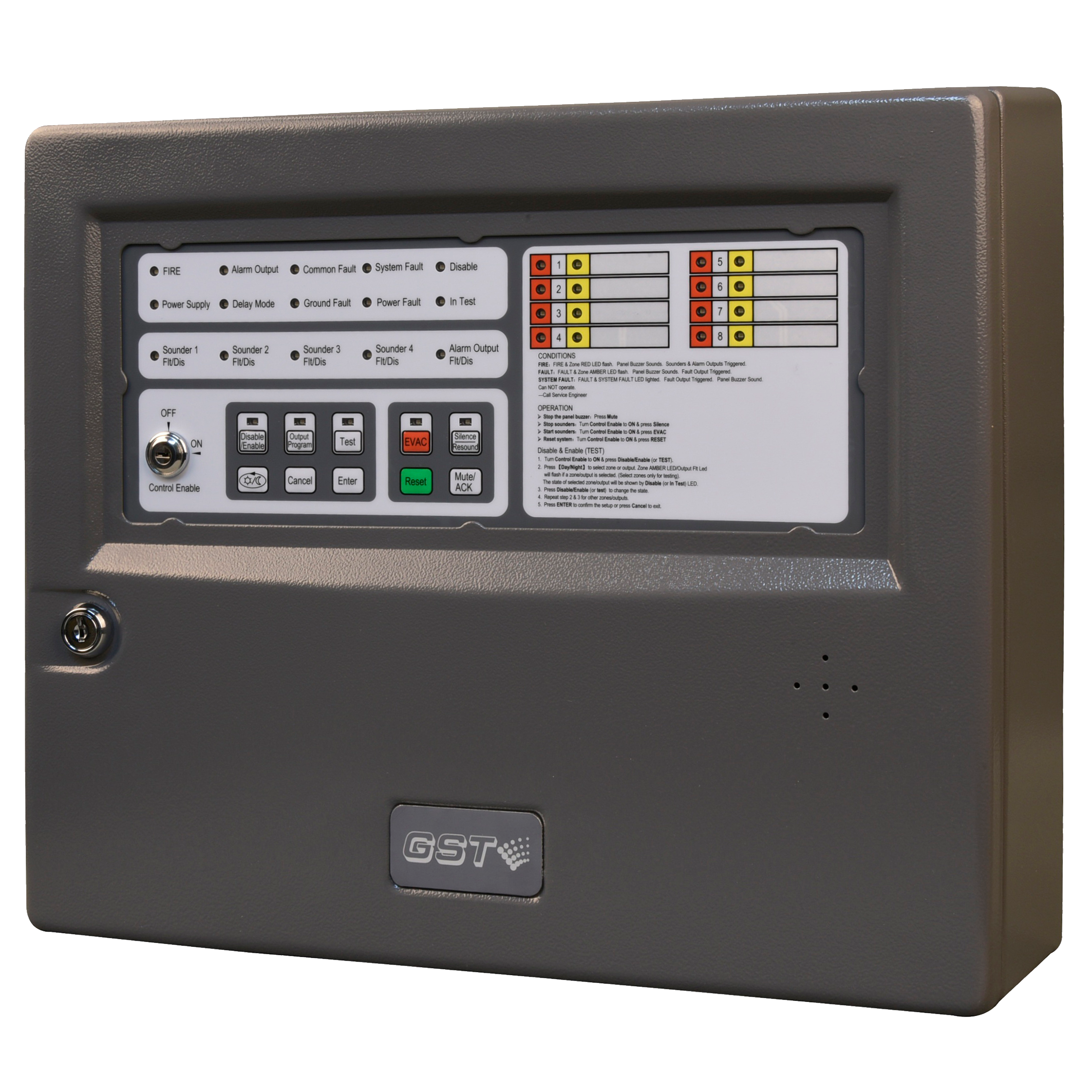 GST GST108A Conventional Fire Alarm Control Panel - JEM Systems UK