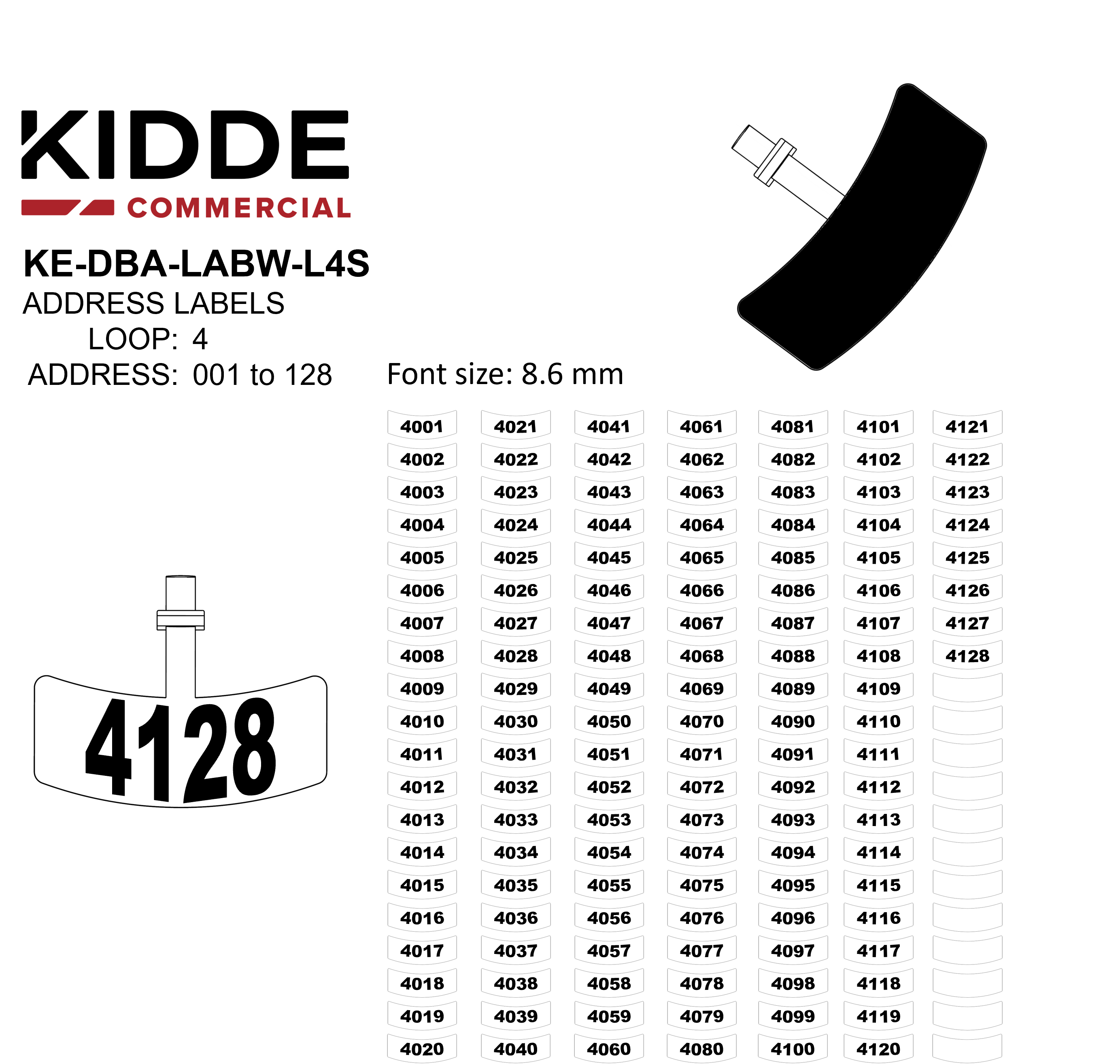 Kidde Commercial KE-DBA-LABW-L4S Detector Accessory Label L4-1 to L4-128 (small) - JEM Systems UK