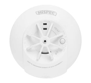 Hispec Mains Powered Heat & Carbon Monoxide Alarm with Lithium Backup Battery (HSSA/HCO/FF10)