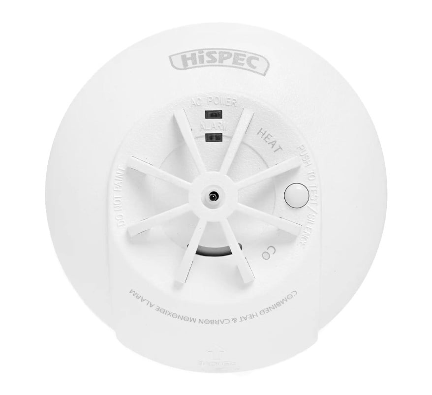 Hispec Mains Powered Heat & Carbon Monoxide Alarm with Lithium Backup Battery (HSSA/HCO/FF10) - JEM Systems UK