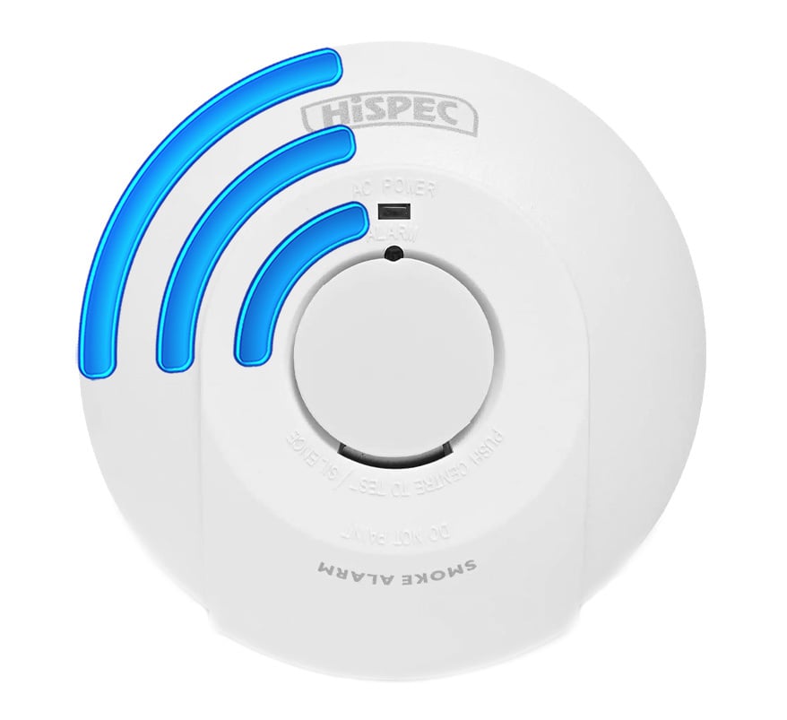 Hispec RF PRO Mains Powered Radio-Interlink Optical Smoke Alarm with Rechargeable Backup Battery (HSSA/PE/RF10-PRO) - JEM Systems UK