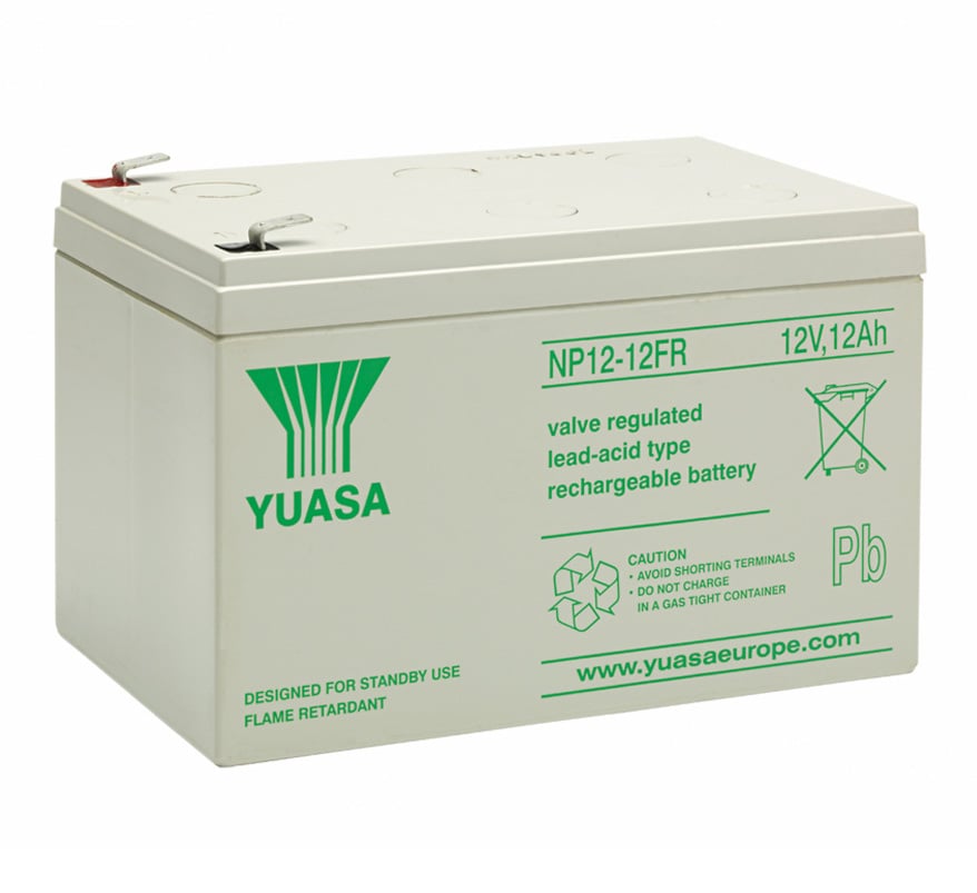 Yuasa NP 12v 12Ah Sealed Lead Acid Battery - Flame Retardant (NP12-12FR) - JEM Systems UK
