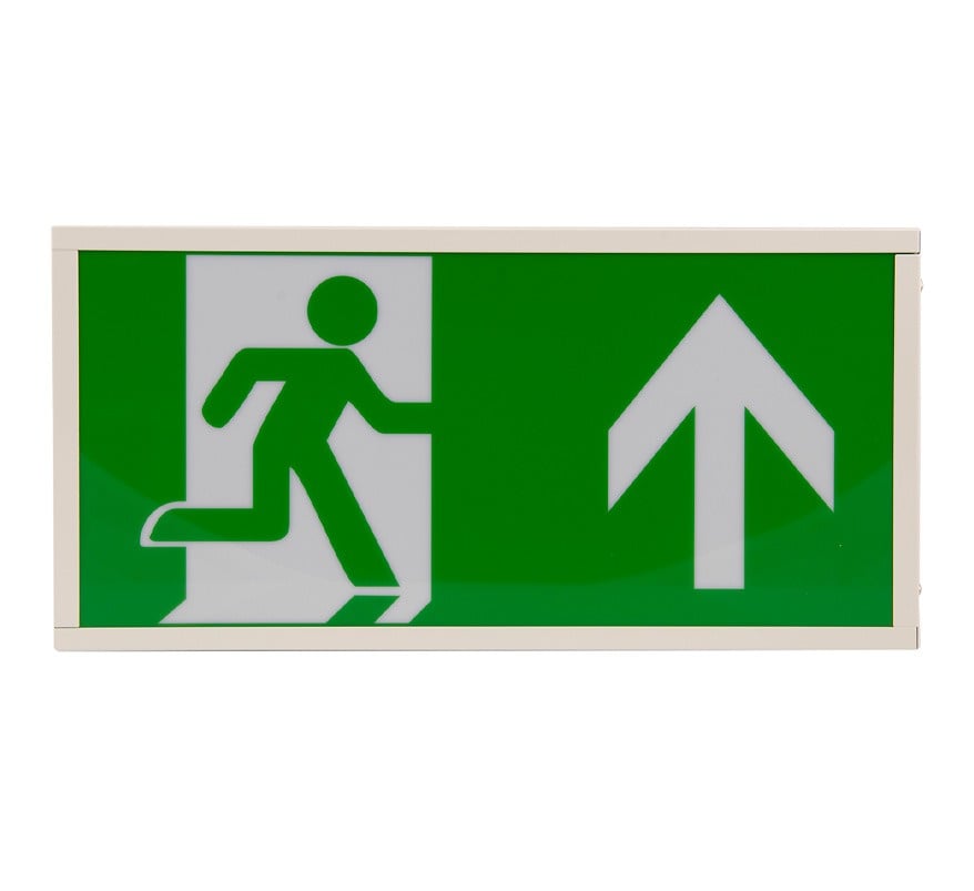 Hispec Rhine 2.5W Universal LED Emergency Exit Box with Self Test (Arrow Up) (HSEM/LEDEB-ST) - JEM Systems UK
