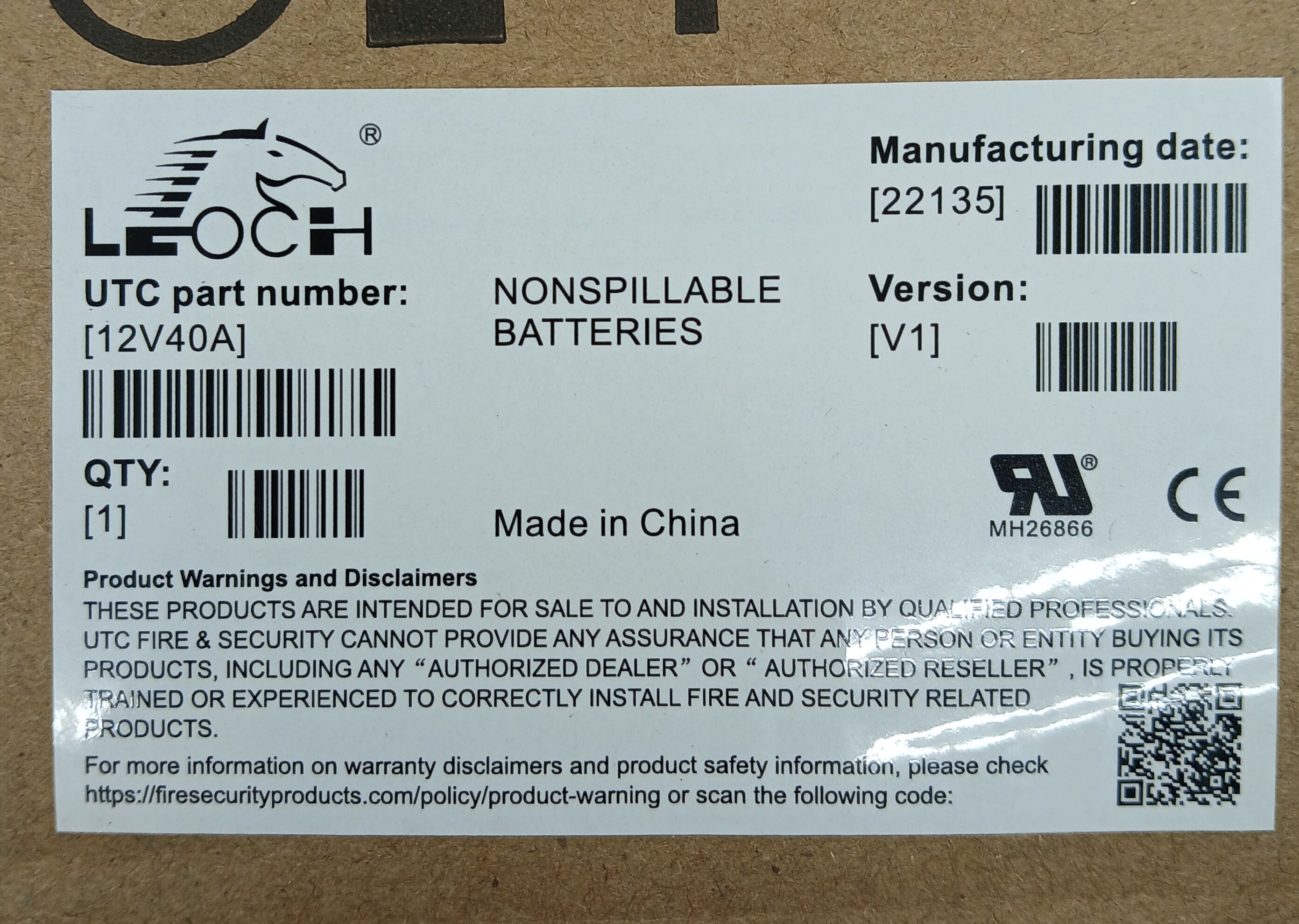 Edwards 12V40A Fire Alarm 12V 40Ah Backup Battery - JEM Systems UK