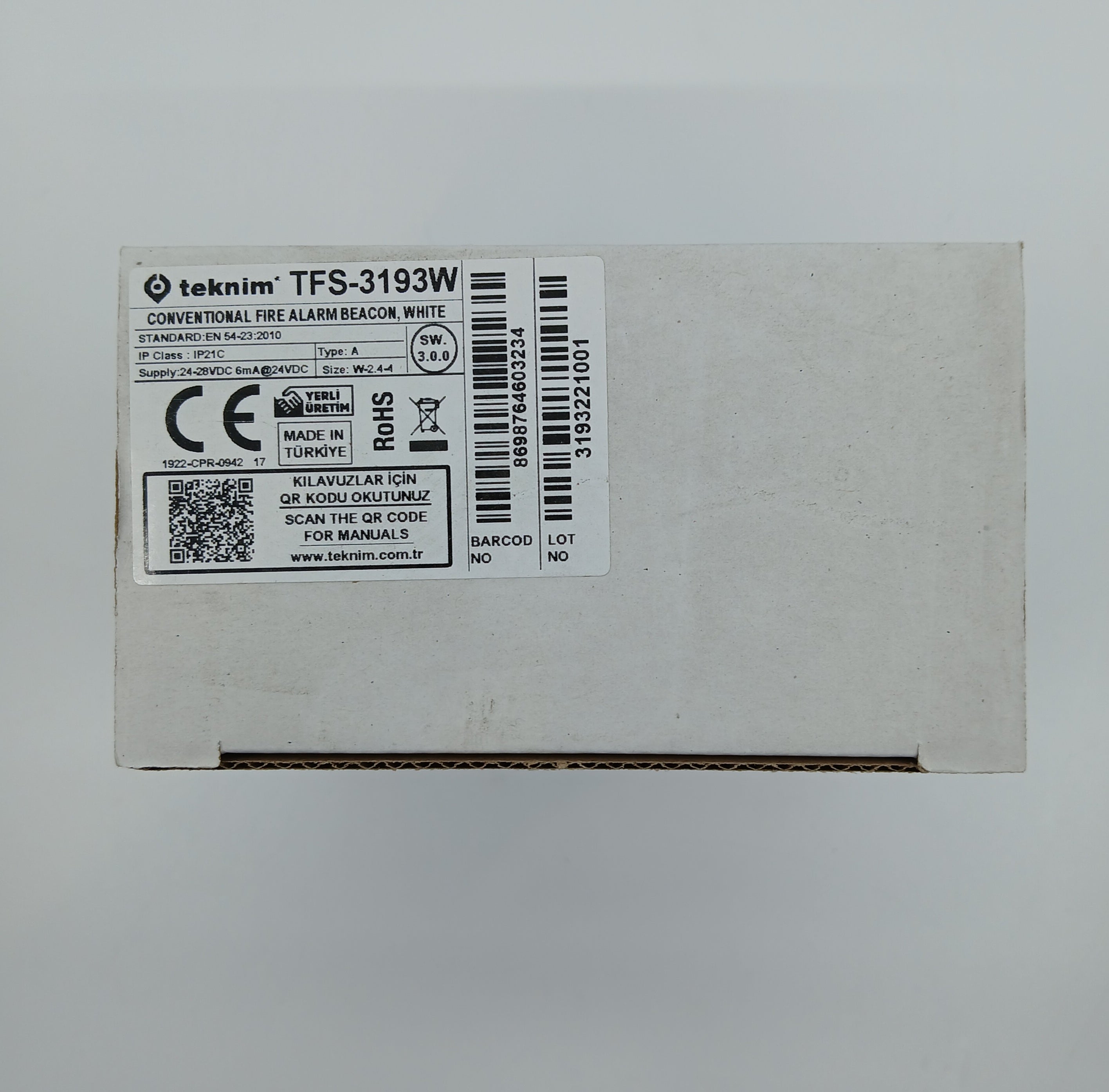 FireClass TFS-3193W Conventional Fire Alarm Flasher White - JEM Systems UK