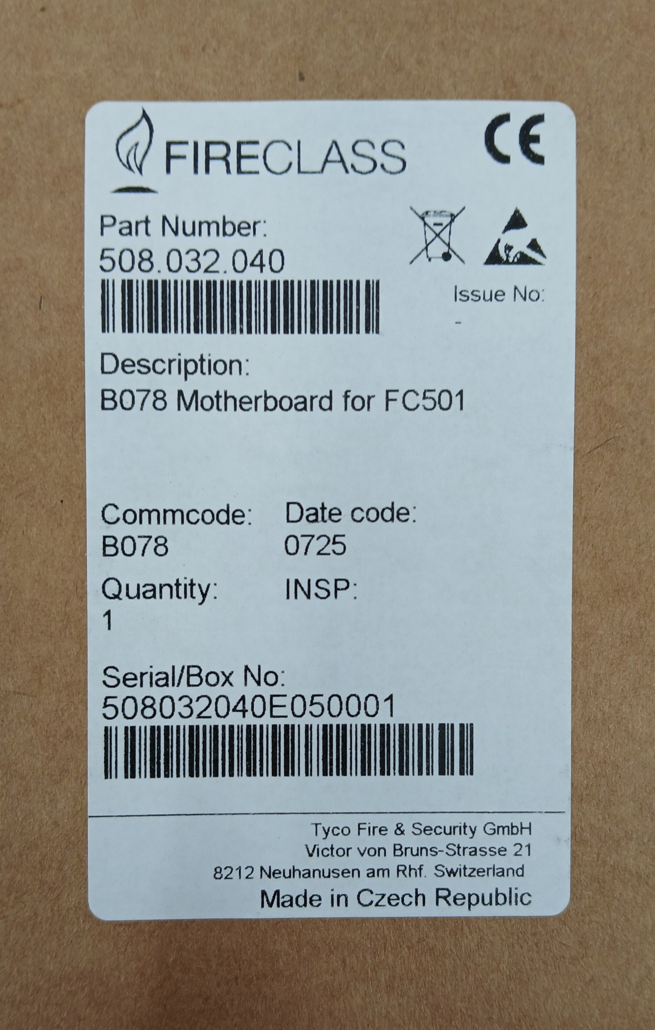 FireClass 508.032.040 B078 Motherboard for FC501 - JEM Systems UK