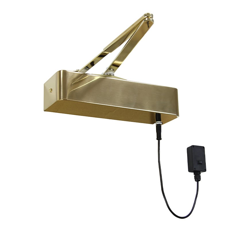 Rutland Responder 24 EN2-4 Scissor Arm Electromagnetic Door Closer - Polished Brass - JEM Systems UK