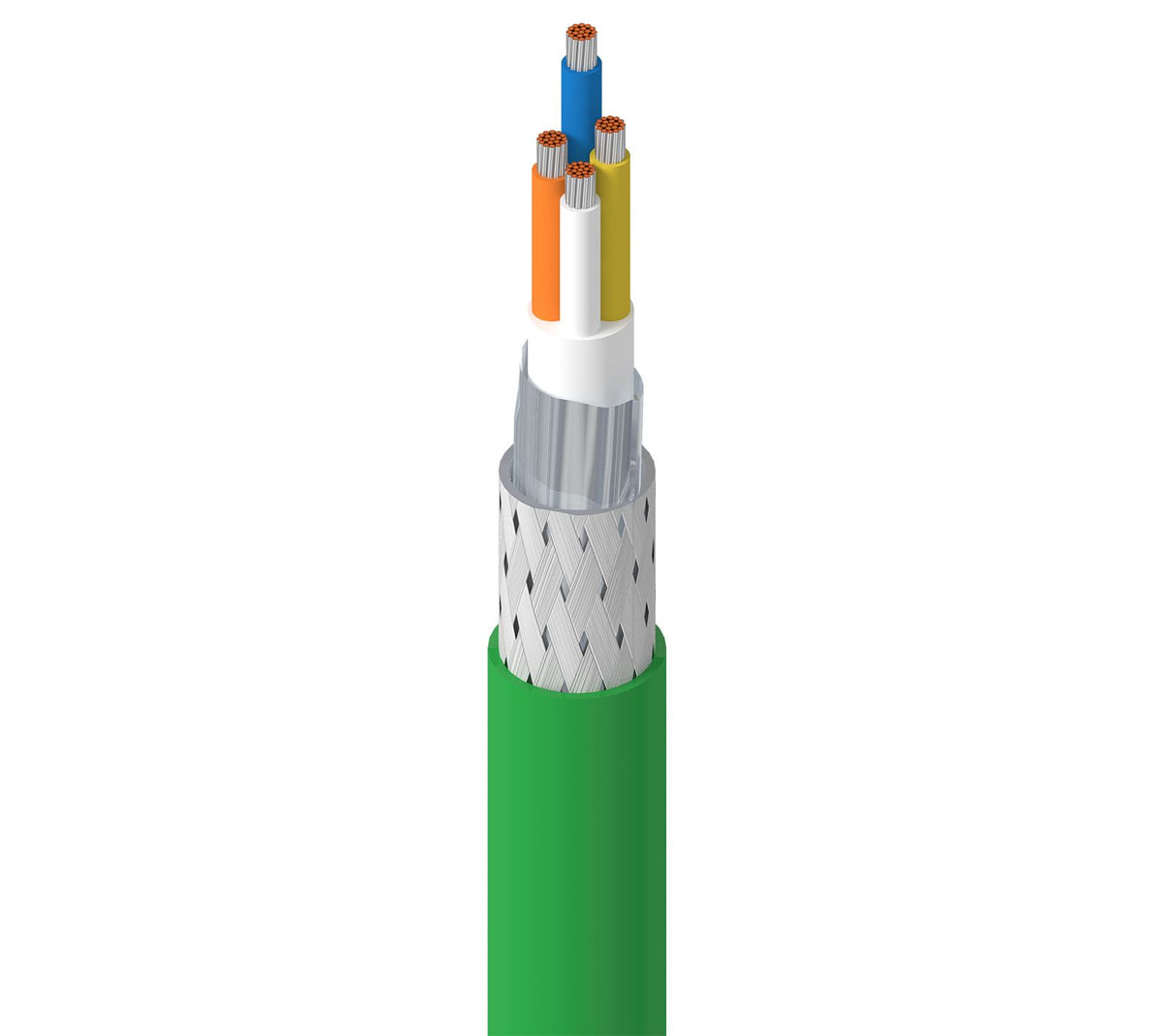 Belden 70009PU.01500 DataTuff 5E 1 Quad 22AWG Tinned Copper Stranded Cable, Polyethylene Insulation, SF/UTP Overall Braid Foil shielding, PUR Halogen Free Jacket, PROFINET Type C, 500m Reel, Green