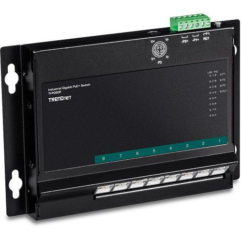 TRENDnet TI-PG80F 8-Port Industrial Gigabit PoE+ Wall-Mounted Front Access Switch