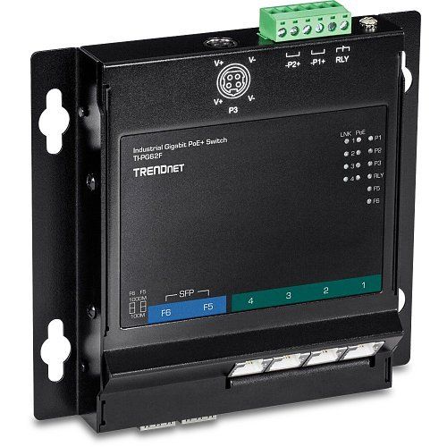 TRENDnet TI-PG62F 6-Port Industrial Gigabit PoE+ Wall-Mounted Front Access Switch