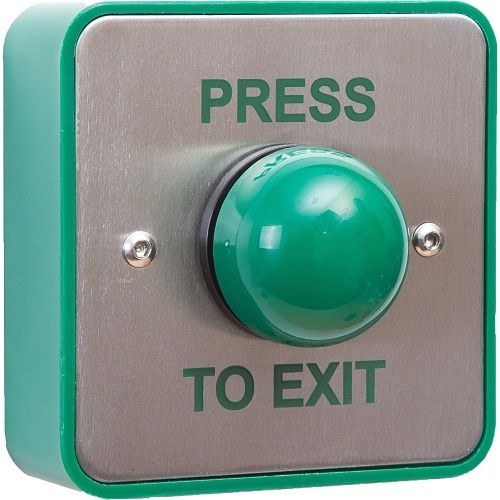 RGL EBGBWOC02-PTE Press to Exit Button, Momentary Contact, Surface and Flush Mount, Stainless Steel, Green Dome