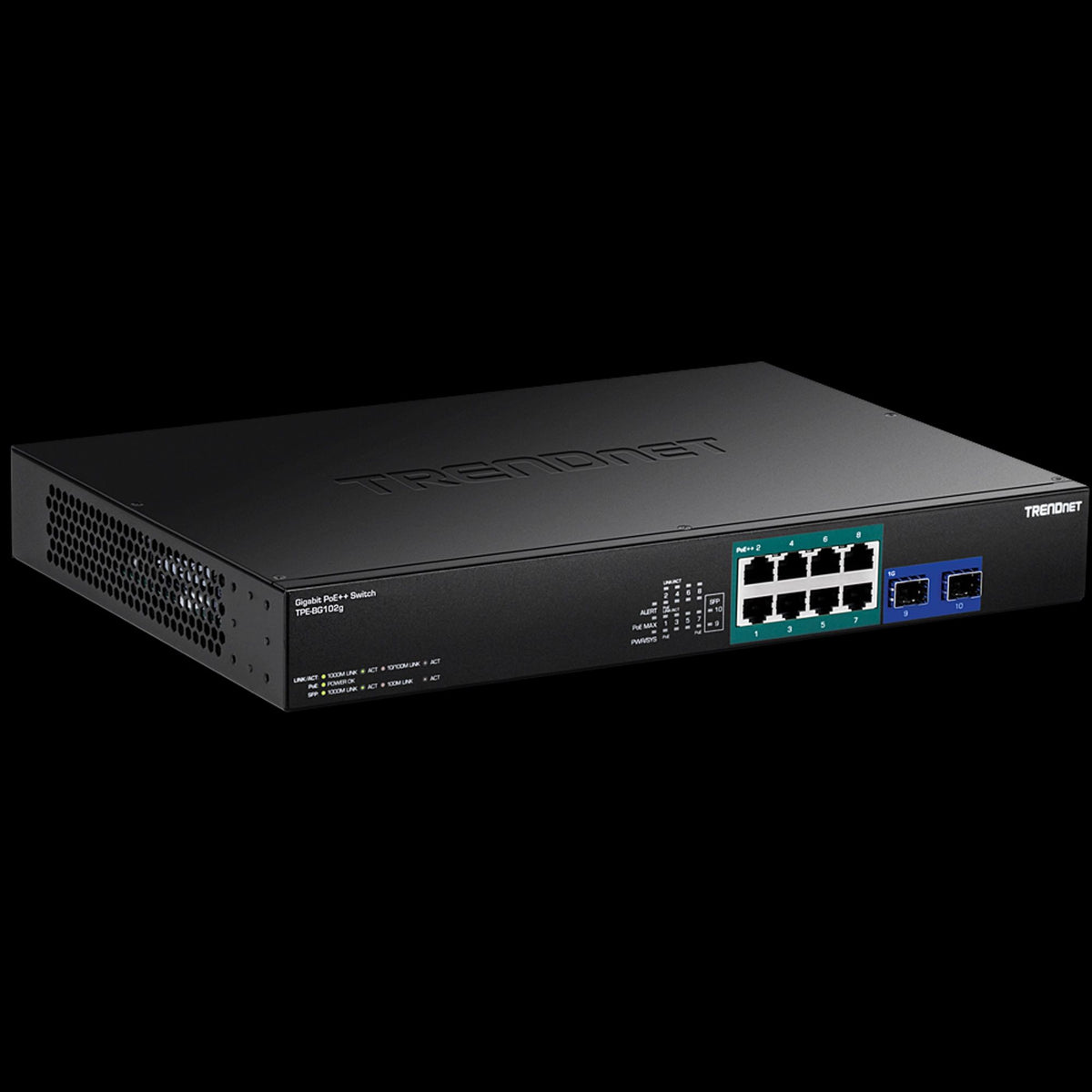 TRENDnet TPE-BG102G 10-Port Gigabit PoE++ Switch, 8 PoE++ Ports, 2 SFP Slots, 240W Budget