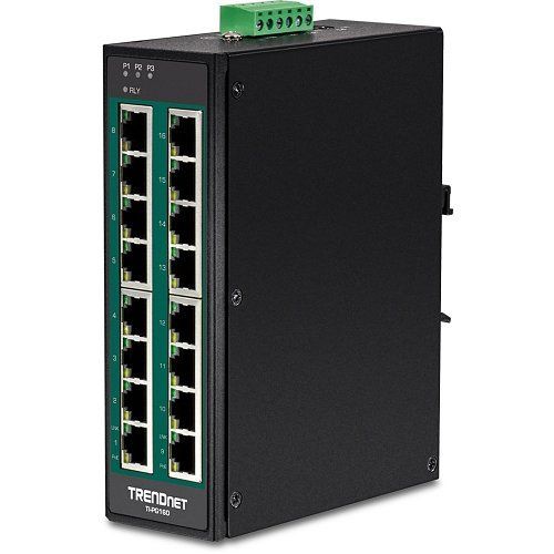 TRENDnet TI-PG160 16-Port Industrial Gigabit PoE+ DIN-Rail Switch