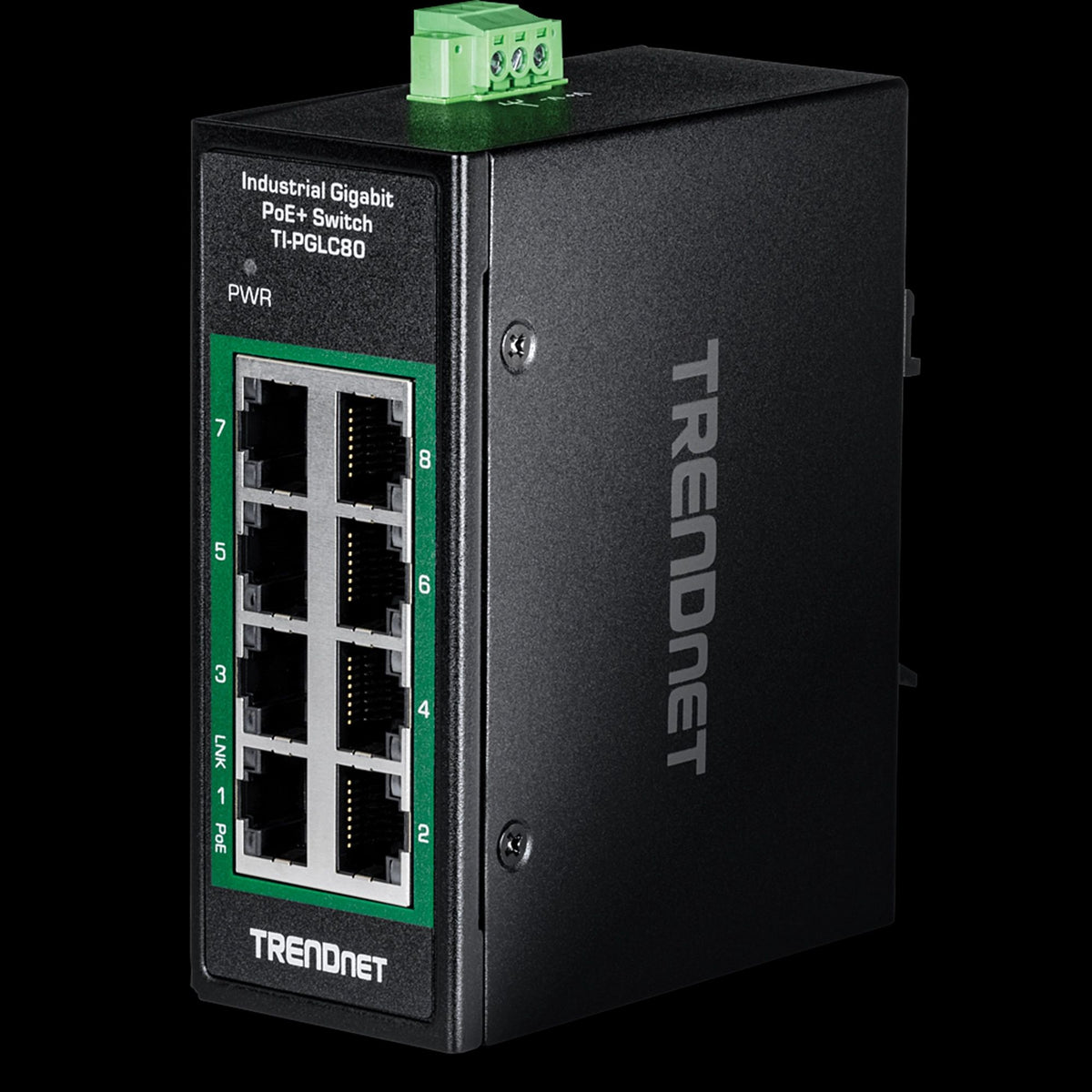 TRENDnet TI-PGLC80 8-Port Industrial Gigabit PoE+ DIN-Rail Mini Switch, 200W, IP30