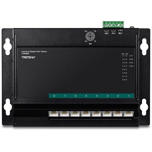 TRENDnet TI-PG80F 8-Port Industrial Gigabit PoE+ Wall-Mounted Front Access Switch