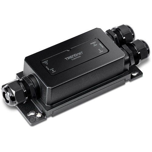 TRENDnet TI-BEP200 2-Port Industrial Outdoor Gigabit Active/Passive PoE+ Extender, P67 Outdoor Weather Rated Housing, Black