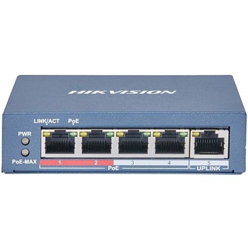 Hikvision DS-3E0105P-E Pro Series 4-Port Unmanaged PoE Switch, 4 × 10-100 Mbps PoE RJ45 60W