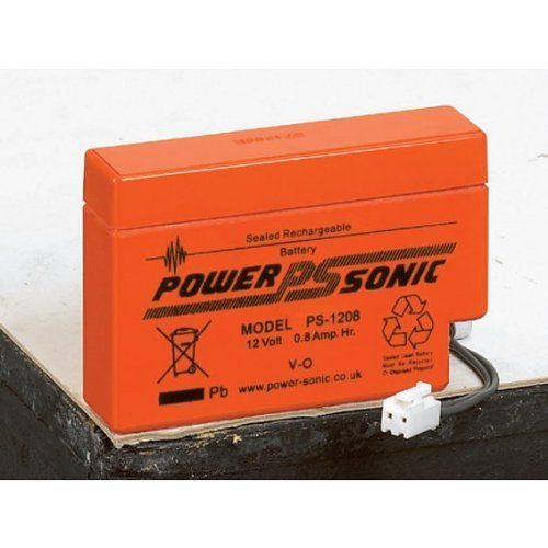 Power Sonic PS1208V0 PS Series, 12V, 0.8Ah, Valve Regulated Lead Acid Rechargable Battery, 20-Hr Rate Capacity with Cable,