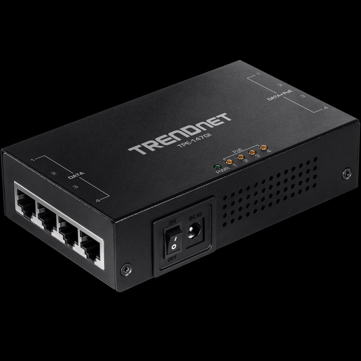 TRENDnet TPE-147GI 65W 4-Port Gigabit PoE+ Injector, Fanless Design