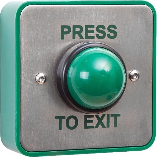 RGL EBGBWC02-PTE Press to Exit Button, Momentary Contact, Surface and Flush Mount, Stainless Steel, Green Dome