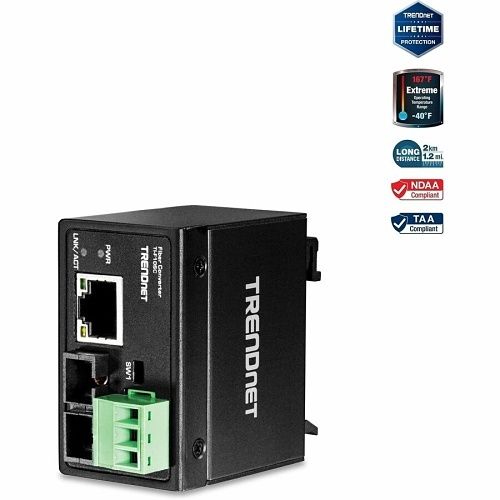 TRENDnet TI-F10SC Hardened Industrial 100Base-FX Multi-Mode SC Fiber Converter, 2km