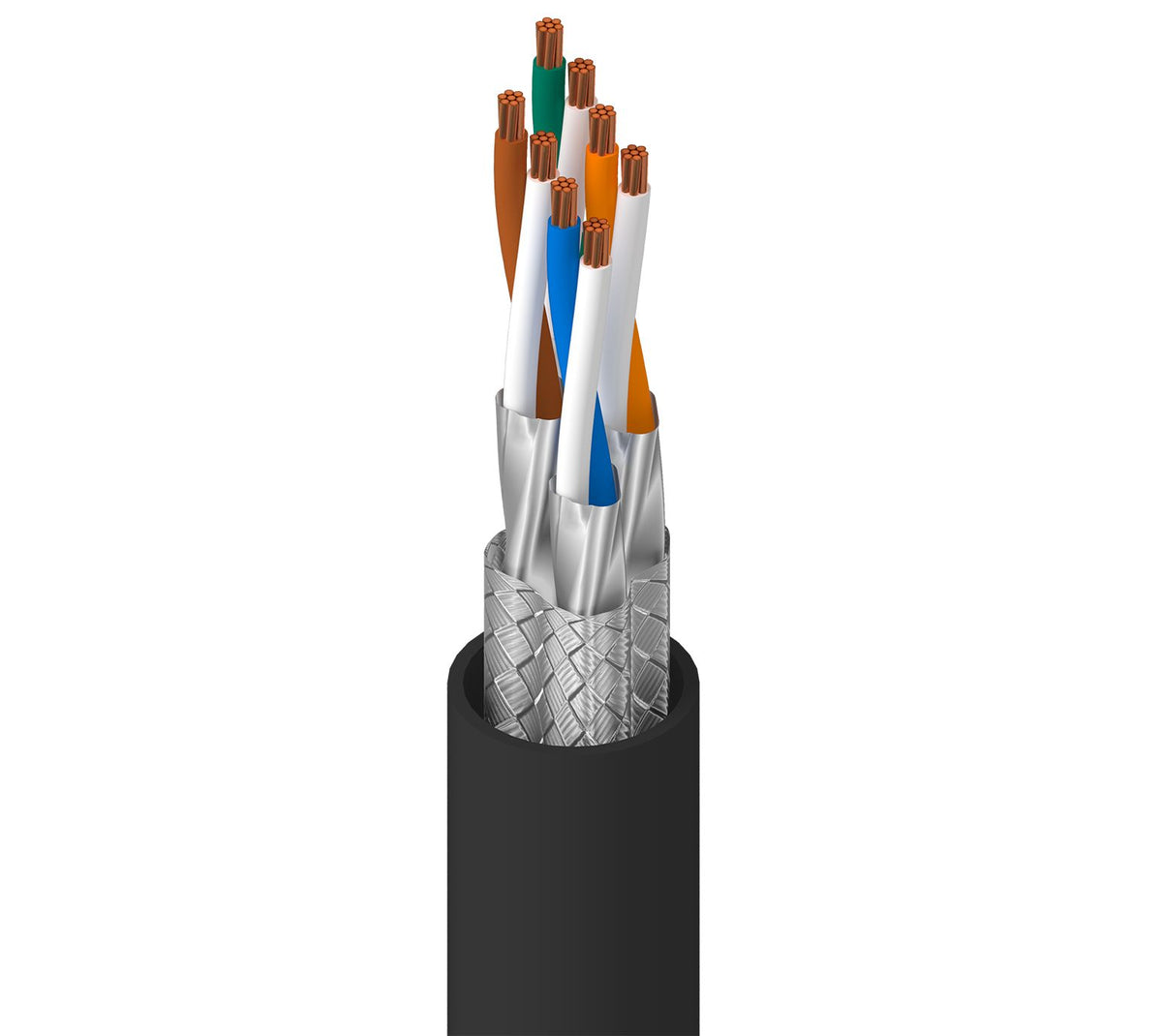Belden 74005E.01500 CAT7 DataTuff Cable, S/FTP Overall Braid / Individual Foil Shielding, PVC Jacket, AWM 20121, 500m Reel, Black