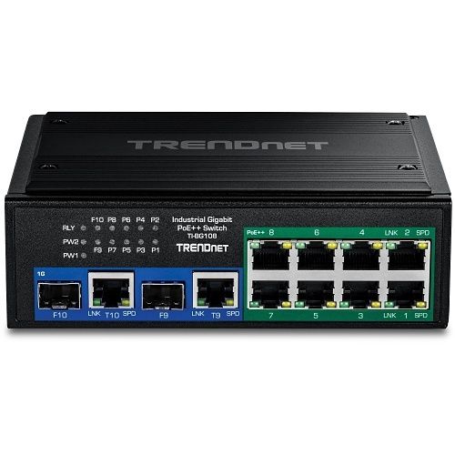 TRENDnet TI-BG108 10-Port Industrial Gigabit 400W PoE++ DIN-Rail Switch