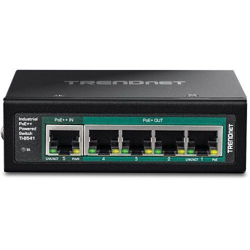 TRENDnet TI-B541 5-Port Industrial Gigabit PoE++ Powered DIN-Rail Switch with PoE Pass-Through