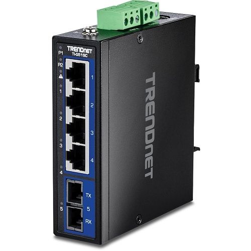 TRENDnet TI-G51SC 5-Port Industrial Gigabit DIN-Rail Switch with Multi-Mode SC Port