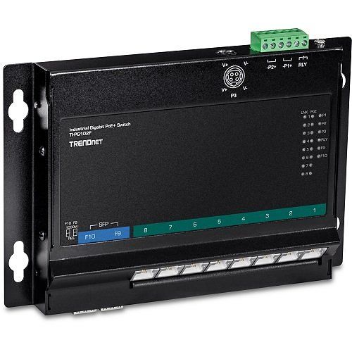 TRENDnet TI-PG102F 10-Port Industrial Gigabit PoE+ Wall-Mount Front Access Switch
