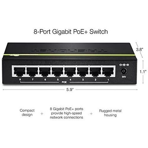 TRENDnet TPE-TG80G 8-Port Gigabit PoE+ Switch, 123W, (Replaces TPE-TG80G)