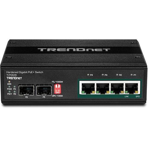 TRENDnet TI-PG62B 6-Port Industrial Gigabit PoE+ Din-Rail Switch