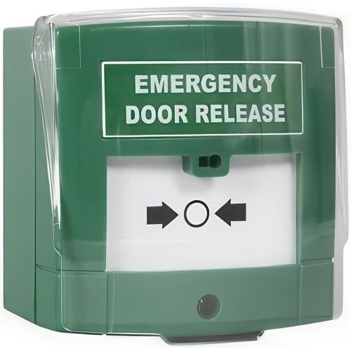 STP STP-KGG300SG-LSRC Triple Pole Break Glass Unit with LED, Sounder and Cover, 'EMERGENCY DOOR RELEASE' Label, Green