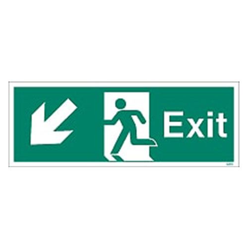 Firechief Sign EXIT DOWN LEFT White (W443K)