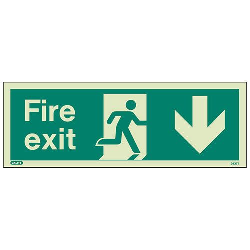Firechief Sign FIRE EXIT DOWN Photolum (437T/R)