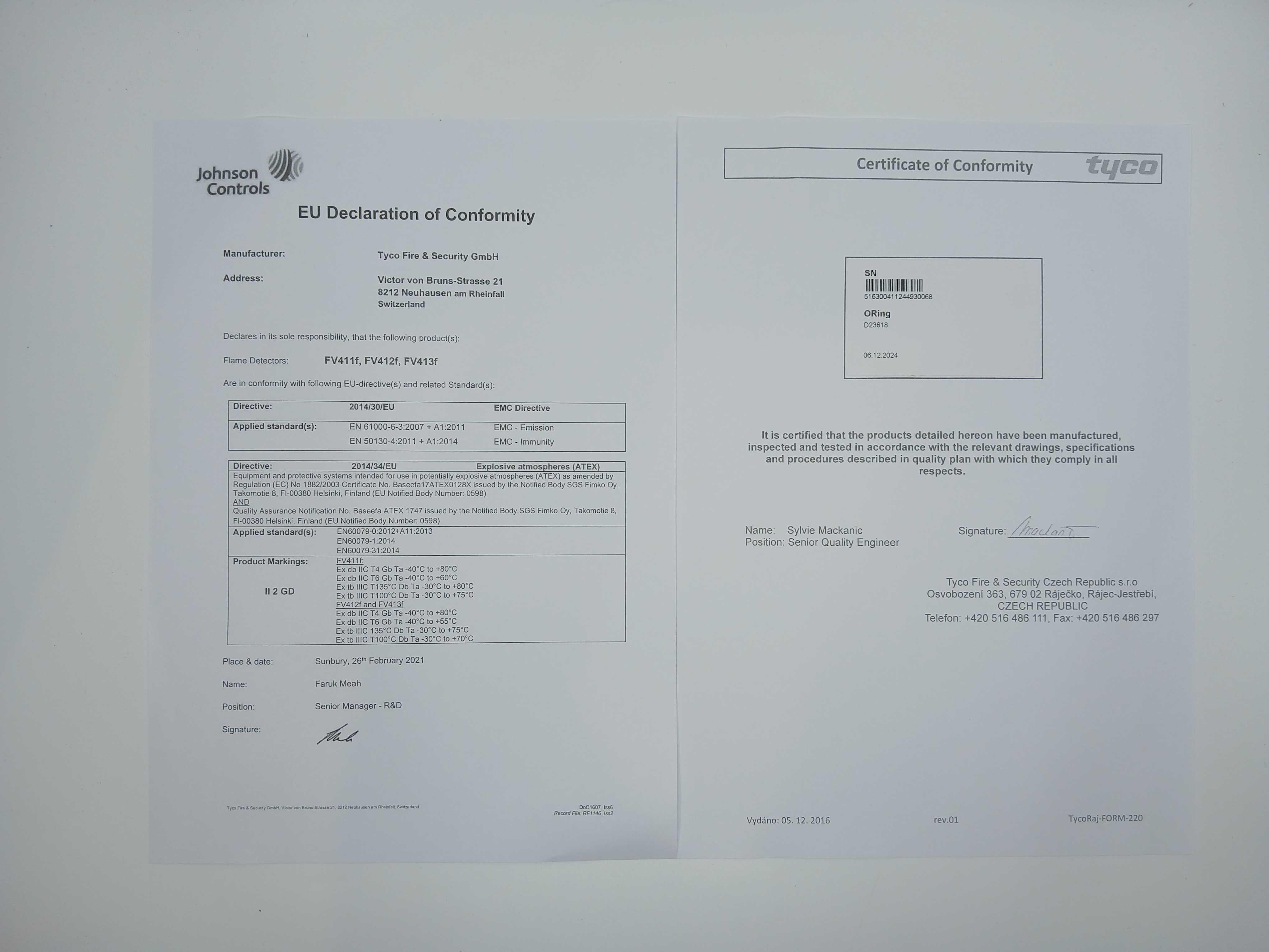 FireClass 516.300.411 FV411F Triple Infrared Flame Detector